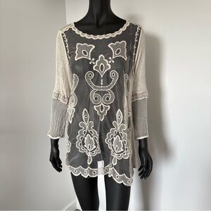 ⚪️ Made in Italy Embroidered Sheer Mesh Tunic | S/M